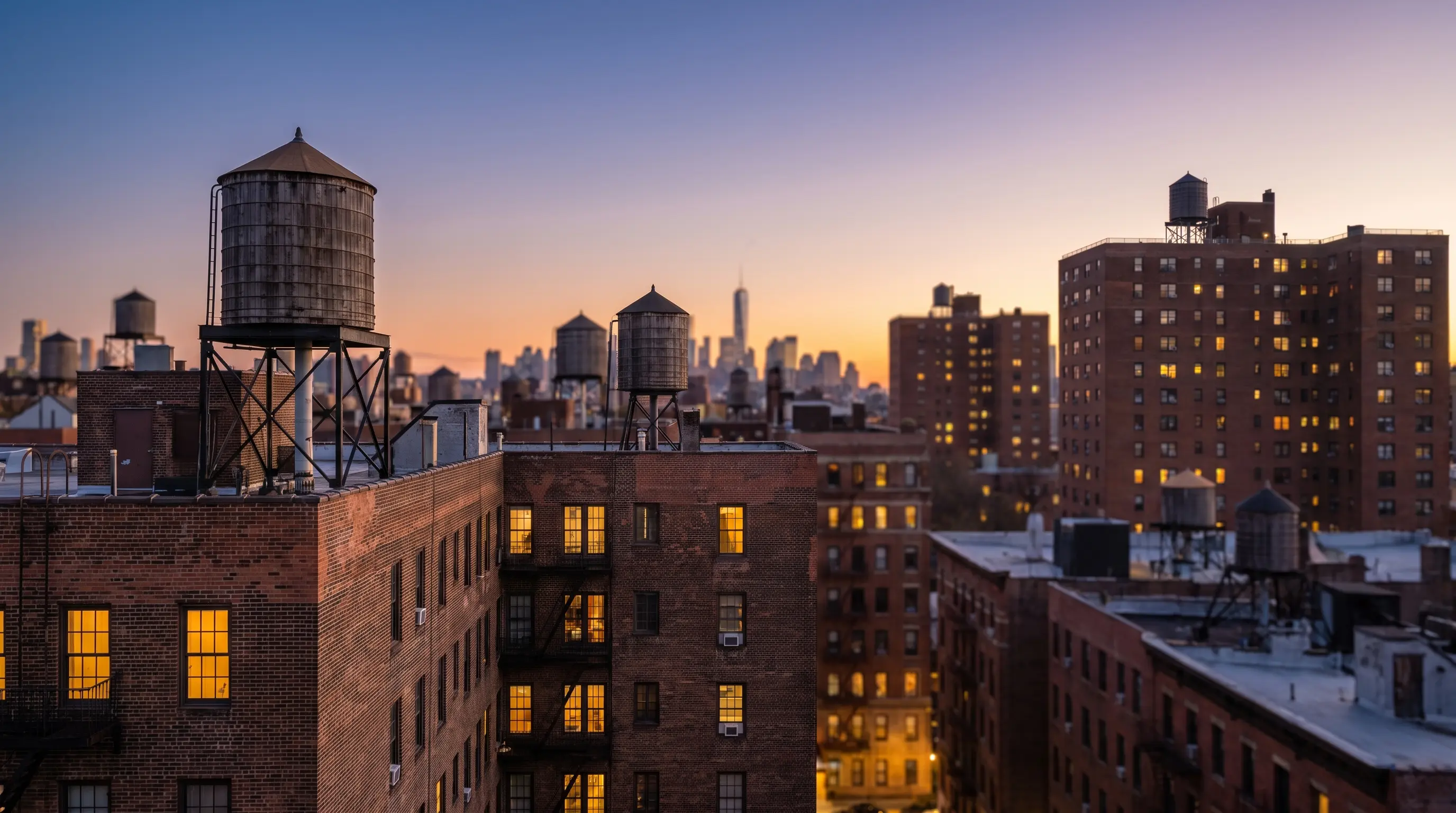 New York City rooftops at dusk — neighborhoods served by PerfectionCleaning